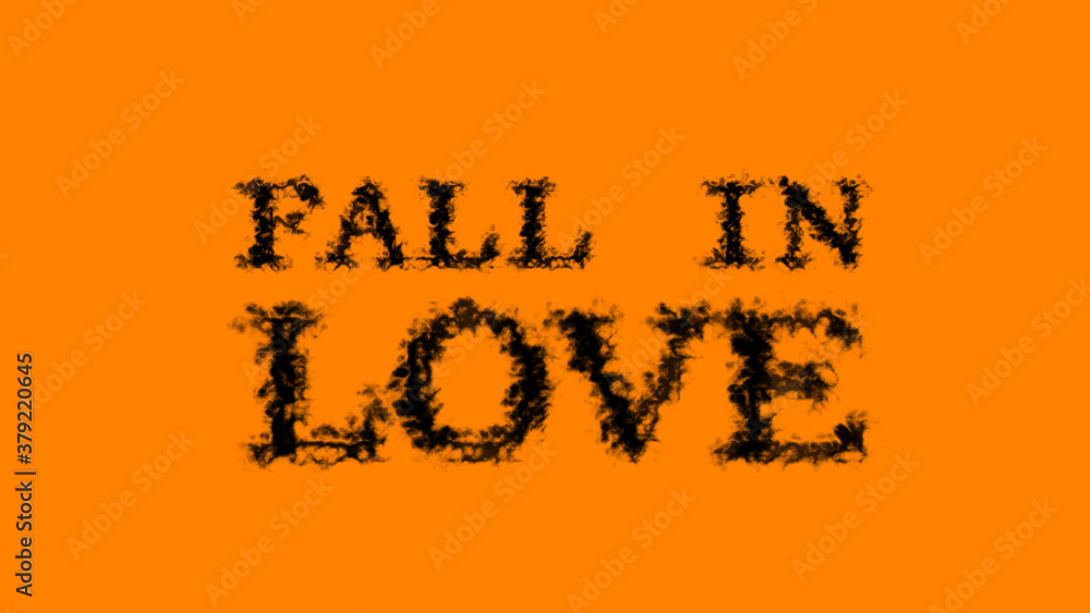Poster fall in love smoke text effect orange isolated background. animated text effect with high visual imp