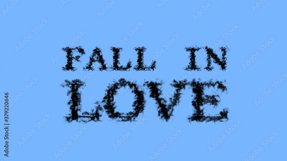 Poster fall in love smoke text effect sky isolated background. animated text effect with high visual impact