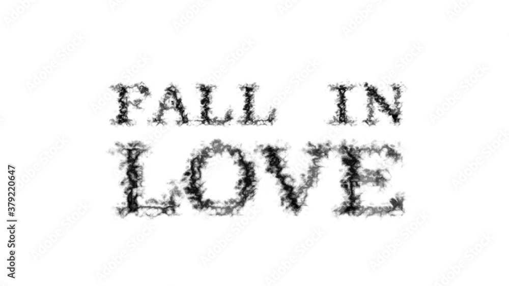 Poster fall in love smoke text effect white isolated background. animated text effect with high visual impa