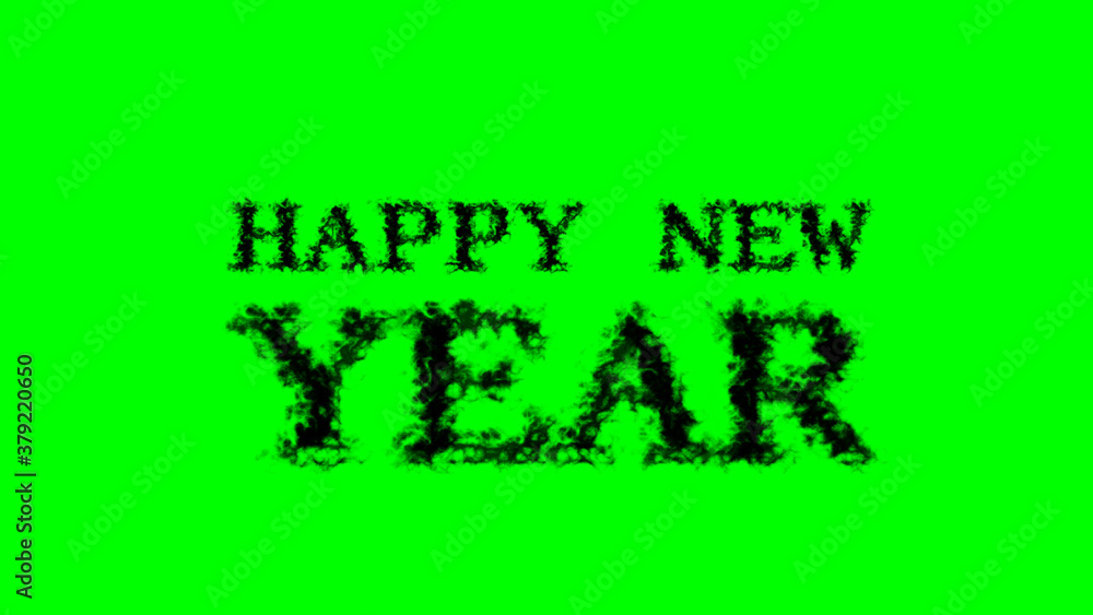 Poster happy new year smoke text effect green isolated background. animated text effect with high visual im