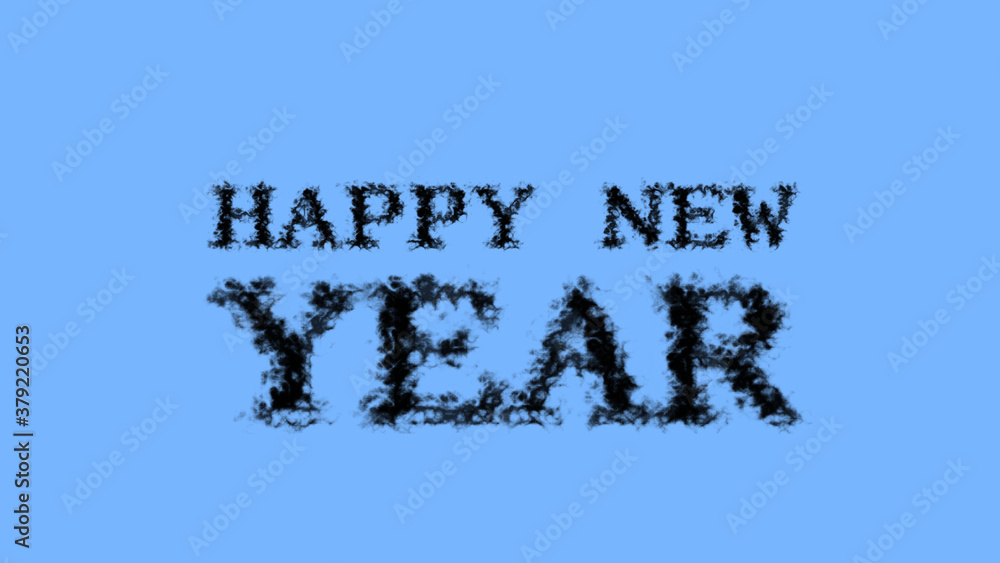 Poster happy new year smoke text effect sky isolated background. animated text effect with high visual impa