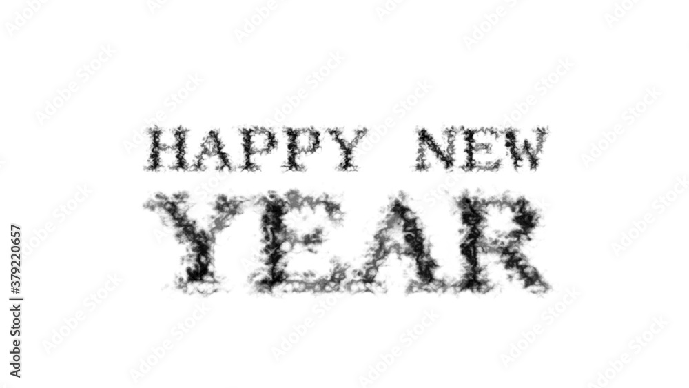 Poster happy new year smoke text effect white isolated background. animated text effect with high visual im