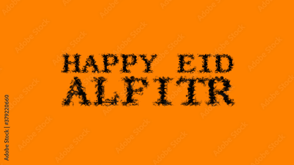 Aufkleber happy eid alfitr smoke text effect orange isolated background. animated text effect with high visual