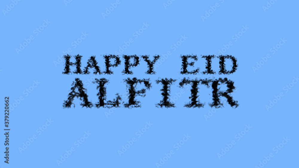 Poster happy eid alfitr smoke text effect sky isolated background. animated text effect with high visual im