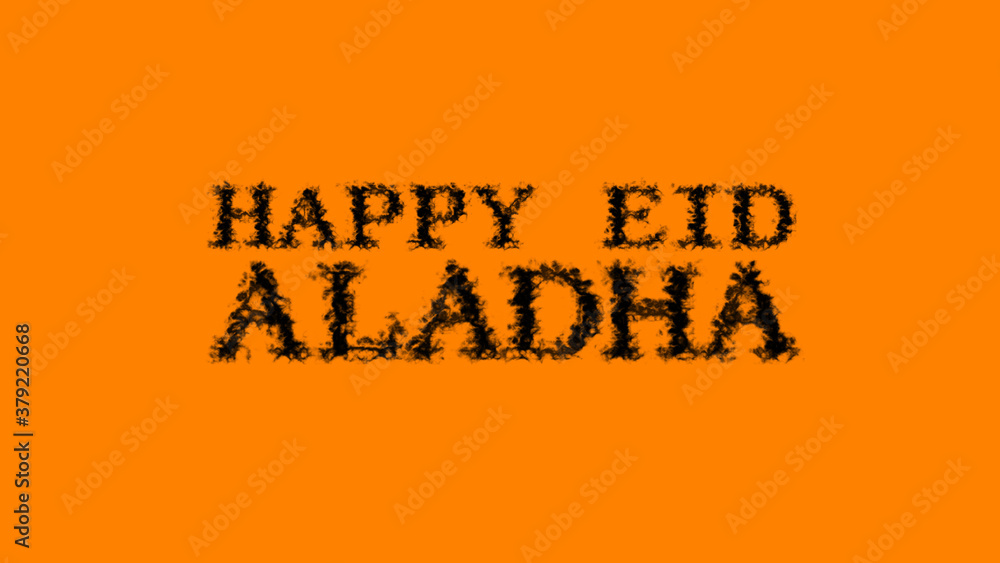 Poster happy eid aladha smoke text effect orange isolated background. animated text effect with high visual
