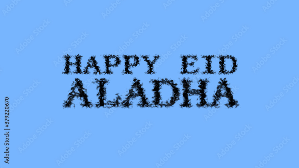 Poster happy eid aladha smoke text effect sky isolated background. animated text effect with high visual im