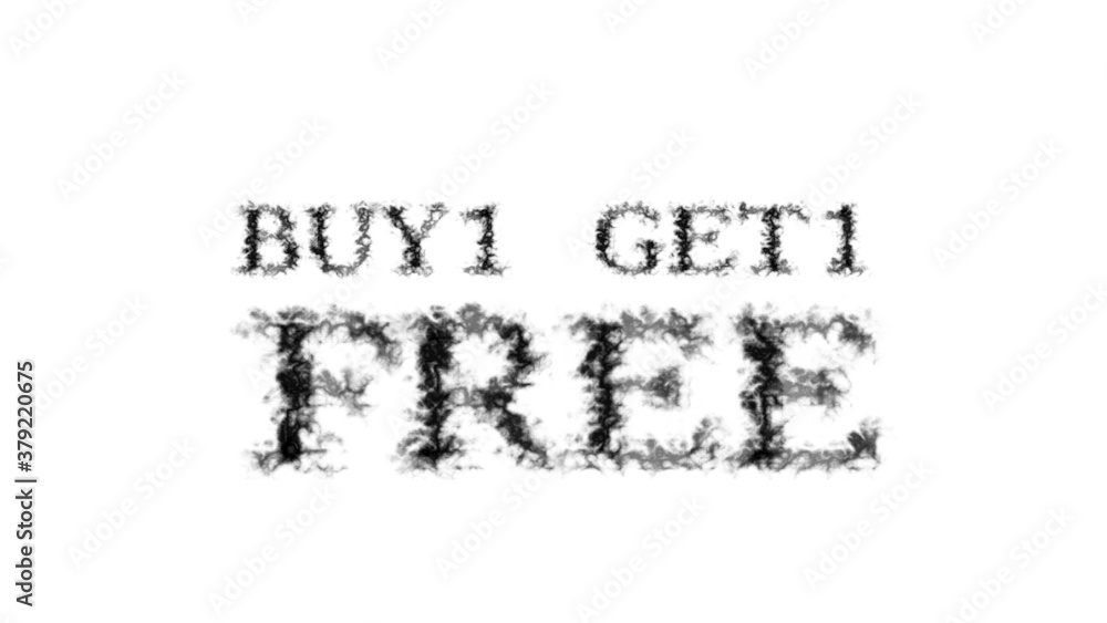 Aufkleber buy1 get1 free smoke text effect white isolated background. animated text effect with high visual im