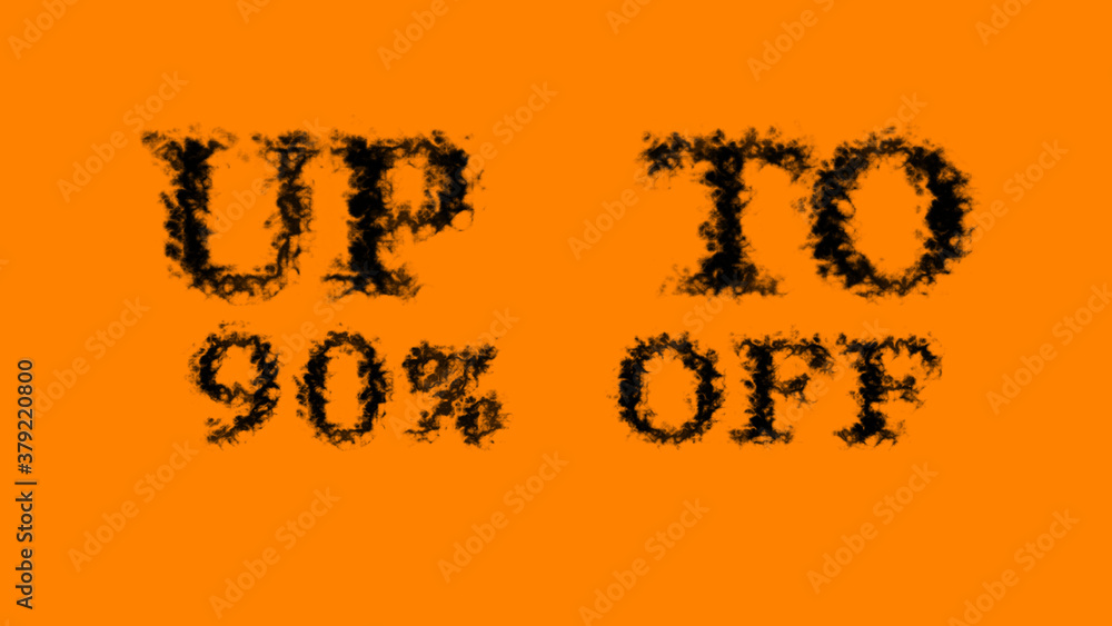 Poster up to 90% off smoke text effect orange isolated background. animated text effect with high visual im