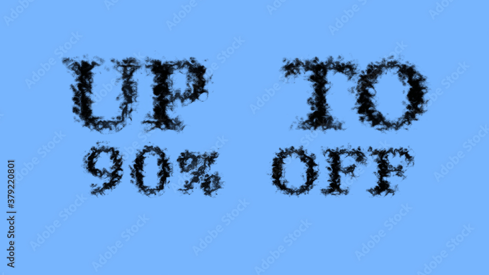 Poster up to 90% off smoke text effect sky isolated background. animated text effect with high visual impac