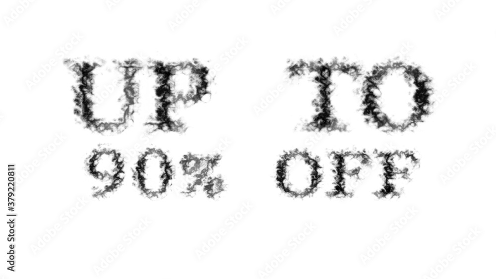 Poster up to 90% off smoke text effect white isolated background. animated text effect with high visual imp