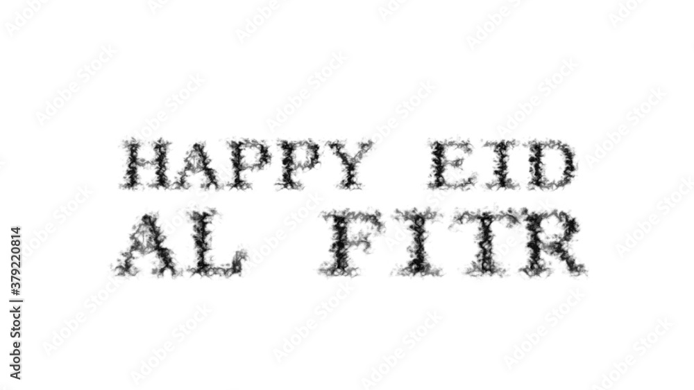 Poster happy eid al fitr smoke text effect white isolated background. animated text effect with high visual