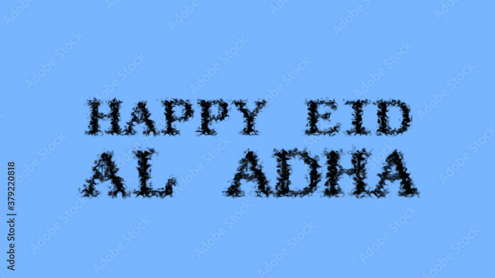 Poster happy eid al adha smoke text effect sky isolated background. animated text effect with high visual i