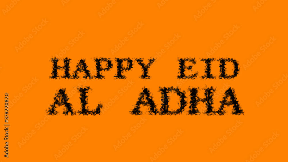 Poster happy eid al adha smoke text effect orange isolated background. animated text effect with high visua
