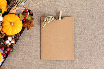 Template of Thanksgivinig table decoration with mock up of menu