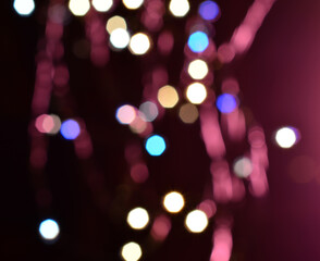Christmas, New Year, holiday blurred background from lights garlands in the evening.