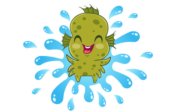 water monster in kawaii style