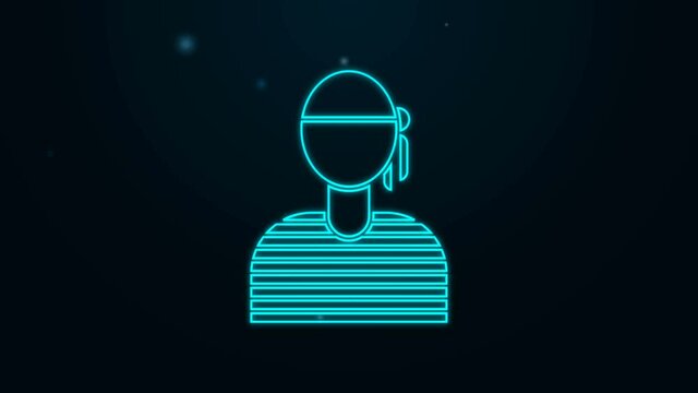 Glowing neon line Sailor captain icon isolated on black background. 4K Video motion graphic animation
