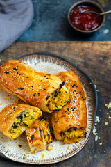 Vegetarian butternut squash pastry rolls with tomato chutney