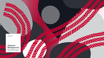 Abstract background illustration. Striped shapes and monochrome strokes. Decorative red gray minimal background, backdrop. Geometric texture, flow shapes and gradient. Eps10 vector.