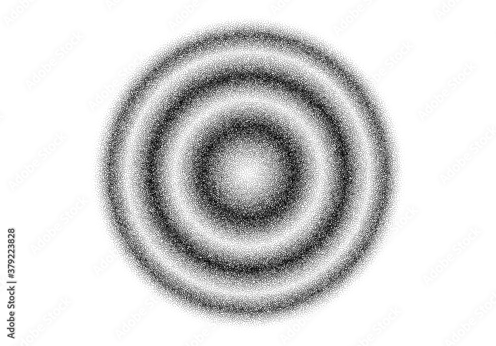 Poster dotwork splash ripple waves pattern vector background. sand grain effect. black noise stipple dots. 