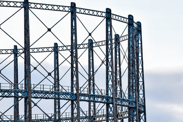 Steel gasometer, part of  the Victorian Temple Gasworks in Glasgow, Scotland.