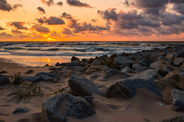 Morze bałtyckie Zachód słońca Plaża 