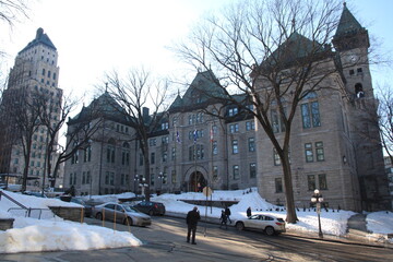 Naklejka premium Typical building landmark in old city Quebec, Canada
