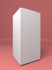 Paper white box 3D illustration mock up. Great for packaging design isolated on pink background