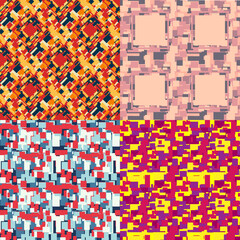 four abstract seamless patterns of rectangular shapes