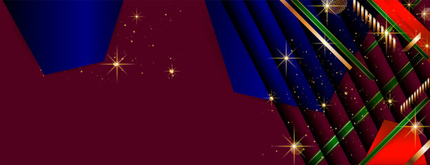 Obraz premium Merry Christmas gold frame vector elegant on dark banner design of sparkling lights garland