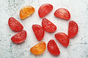 Bright candy sweets on white background
