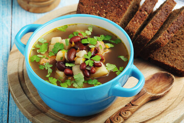 A bowl with kidney bean vegetable soup