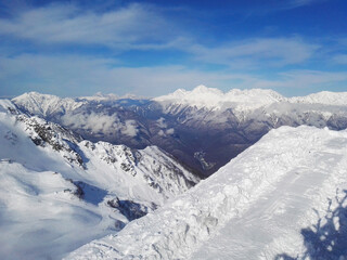 Fototapeta na wymiar .Winter ski resort view of mountains and slopes
