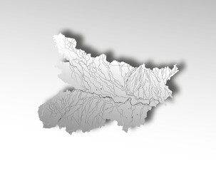 India states - map of Bihar with paper cut effect. Rivers and lakes are shown. Please look at my other images of cartographic series - they are all very detailed and carefully drawn by hand WITH RIVER