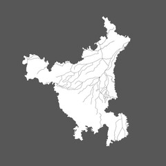 India states - map of Haryana. Hand made. Rivers and lakes are shown. Please look at my other images of cartographic series - they are all very detailed and carefully drawn by hand WITH RIVERS AND LAK