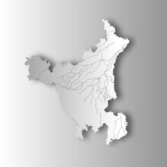 India states - map of Haryana with paper cut effect. Rivers and lakes are shown. Please look at my other images of cartographic series - they are all very detailed and carefully drawn by hand WITH RIV