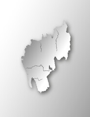 India states - map of Tripura with paper cut effect. Rivers and lakes are shown. Please look at my other images of cartographic series - they are all very detailed and carefully drawn by hand WITH RIV