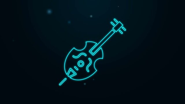 Glowing neon line Violin icon isolated on black background. Musical instrument. 4K Video motion graphic animation