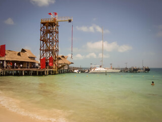 Amazing tower of bungee jump in the beach in Yucatan, Mexico