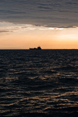 Ship silhouette at sunset in Thessaloniki