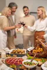 Part of festive Thanksgiving table served with appetizing homemade food
