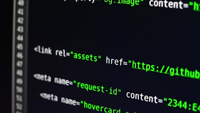 The program text moves on the computer screen. Macro shooting of computer display