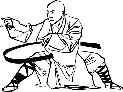 The vector illustration of the wushu fighter
