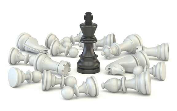 Black king standing chess pieces 3D