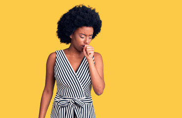 Fototapeta na wymiar Young african american woman wearing casual clothes feeling unwell and coughing as symptom for cold or bronchitis. health care concept.