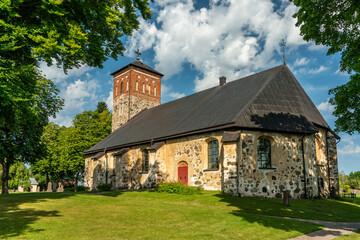 Fototapeta na wymiar Summer view of the old Saint Nicholas church in Arboga Sweden, built in the 11th century