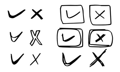 Hand drawn check signs on white background.