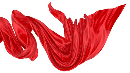 Beautiful flowing fabric of red wavy silk or satin. 3d rendering image.
