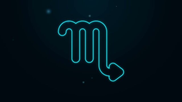 Glowing neon line Scorpio zodiac sign icon isolated on black background. Astrological horoscope collection. 4K Video motion graphic animation
