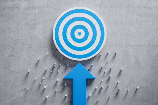 Target board wirh blue arrow and 3d people.